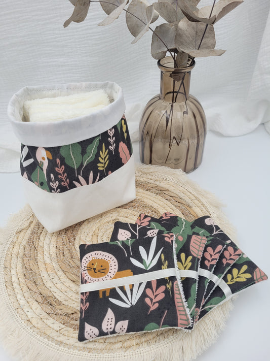 Washable wipes and basket - Jungle