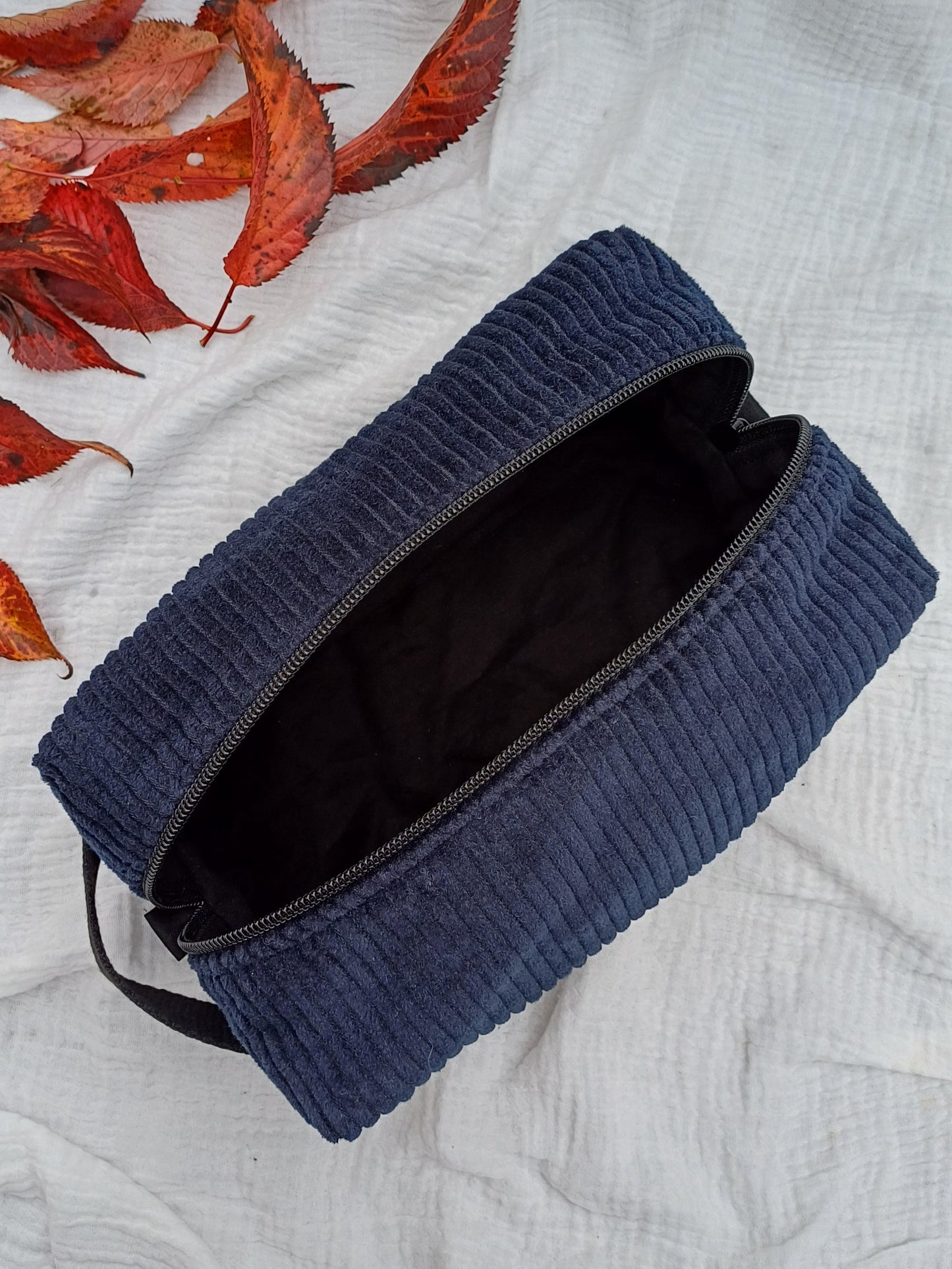 Trousse de toilette - Velours côtelé bleu marine