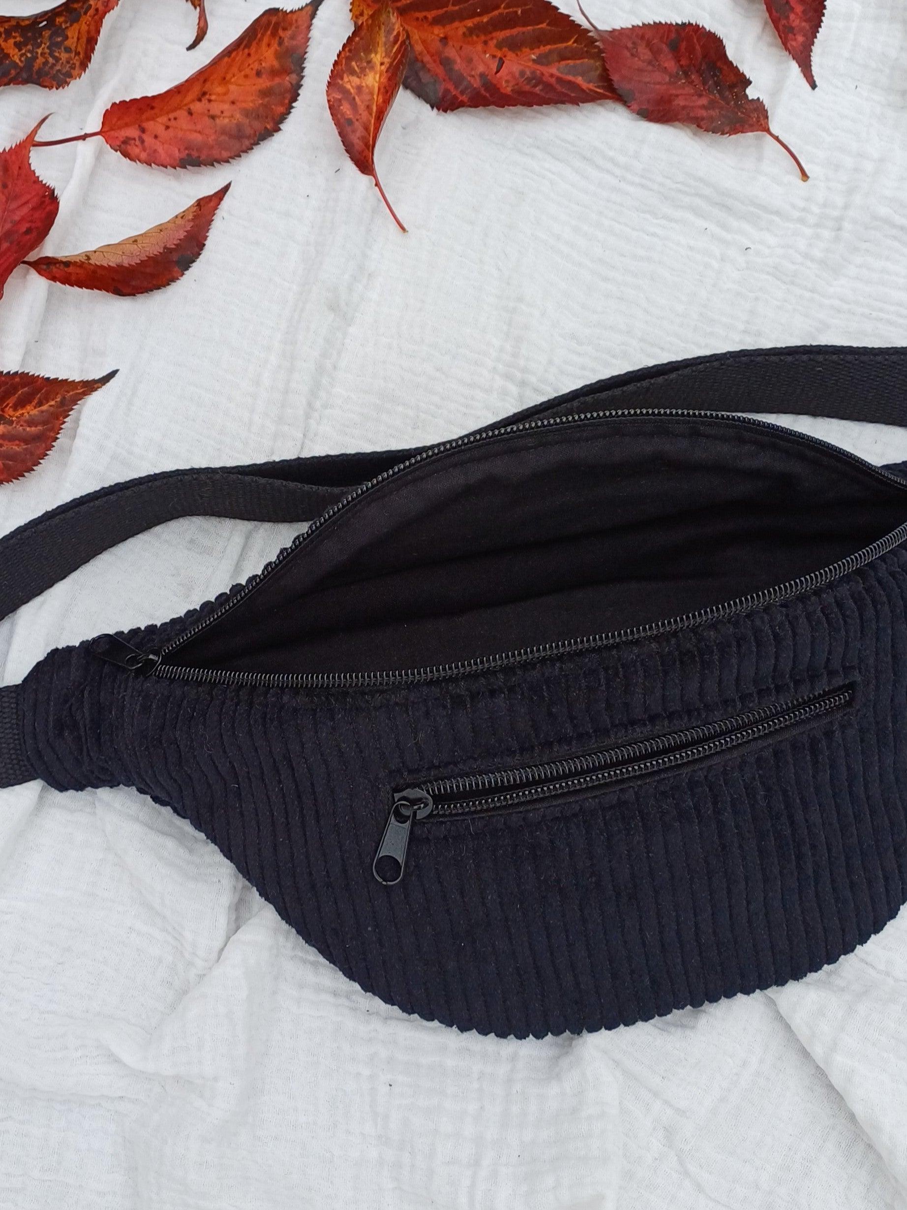 Sac banane homme en velours côtelé noir fait main – CréaEmeline