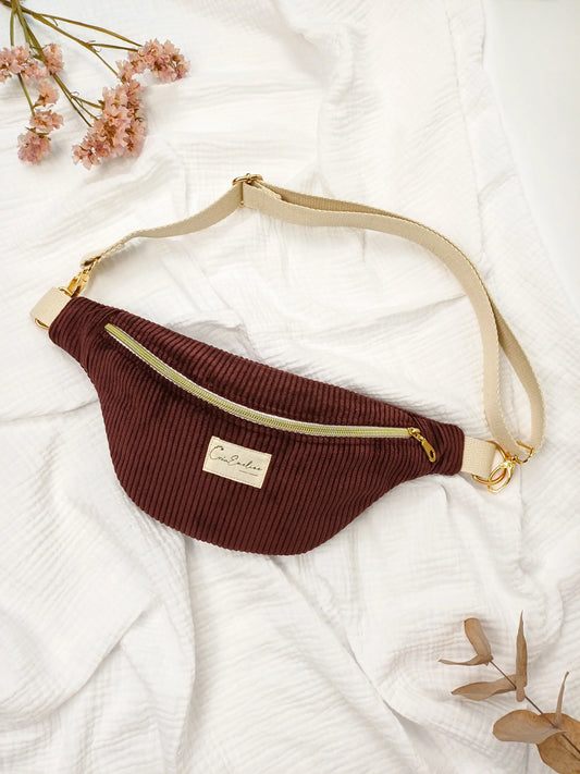 Sac banane - Velours côtelé prune - CréaEmeline - accessoire - fait-main