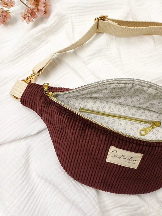 Sac banane - Velours côtelé prune - CréaEmeline - accessoire - fait-main