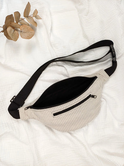 Sac banane - Velours côtelé beige - CréaEmeline - accessoire - fait-main