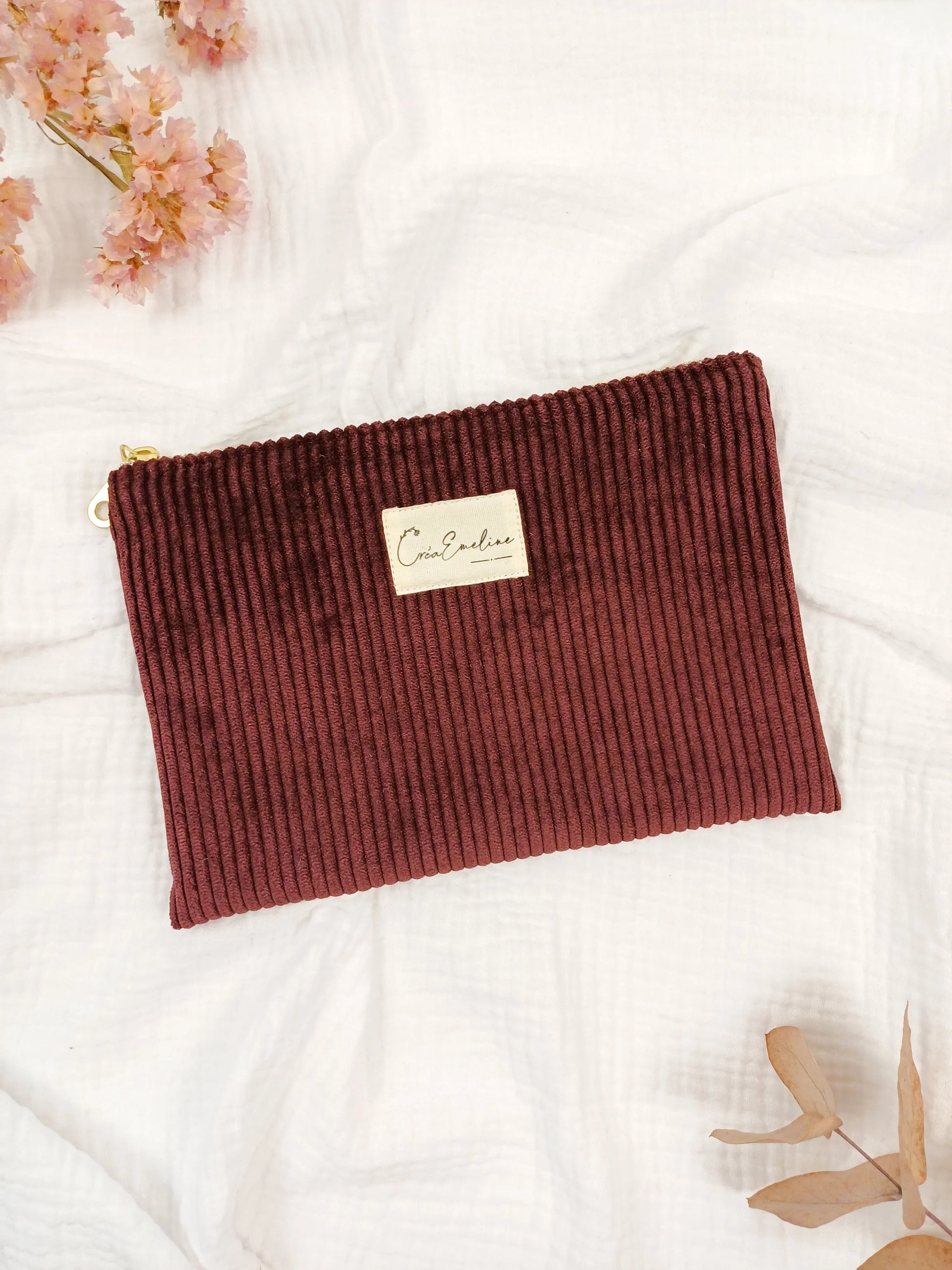 Pochette plate - Velours côtelé prune - CréaEmeline - accessoire - fait-main