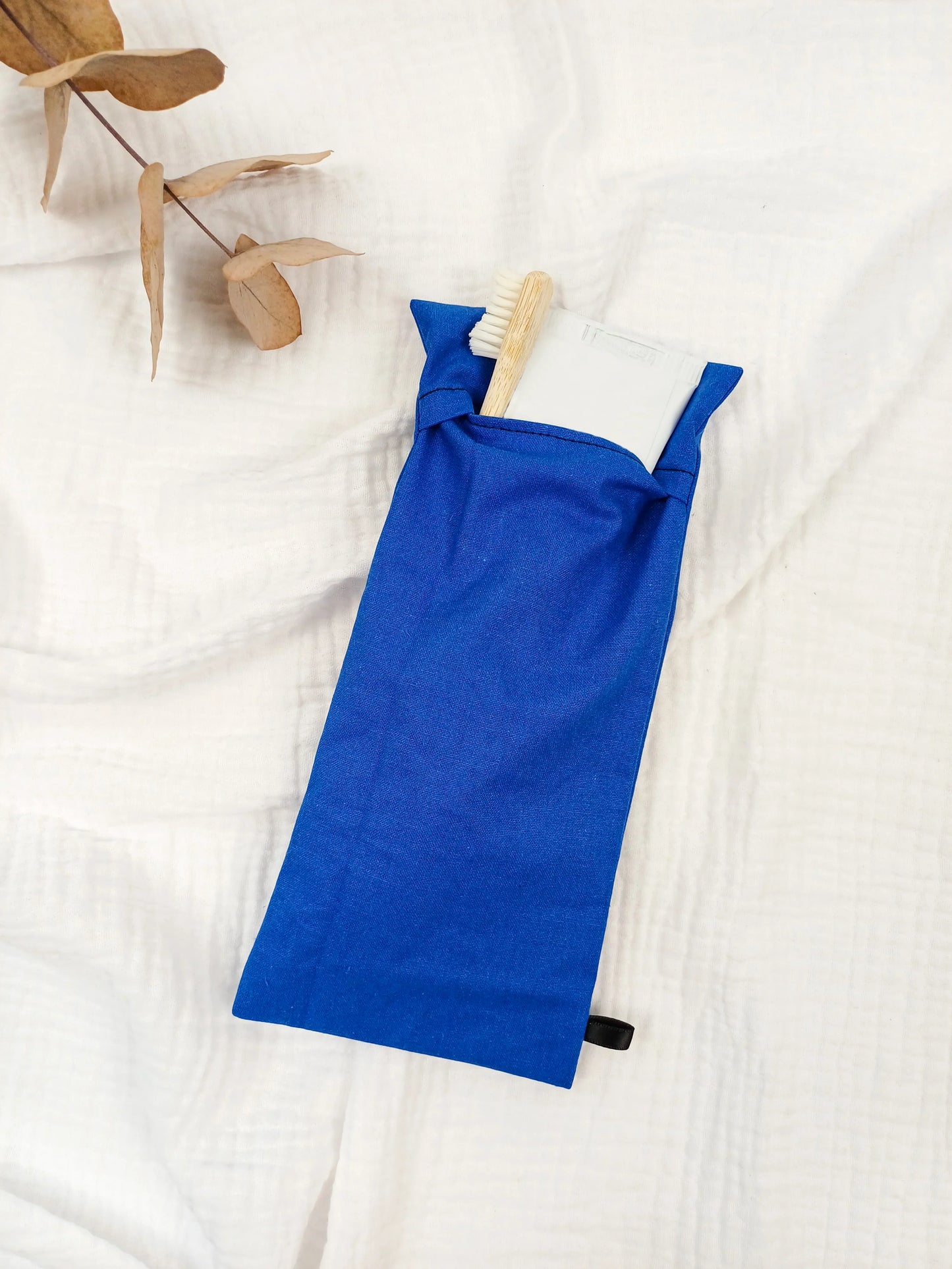 Pochette pour brosse à dents / couverts - uni bleu - CréaEmeline - accessoire - fait-main