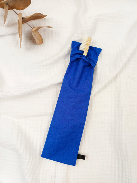 Pochette pour brosse à dents - uni bleu - CréaEmeline - accessoire - fait-main