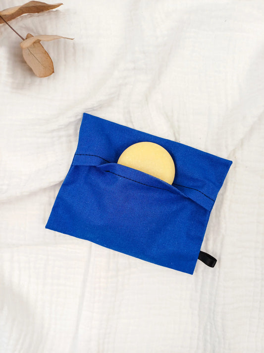 Pochette à savon - uni bleu - CréaEmeline - accessoire - fait-main