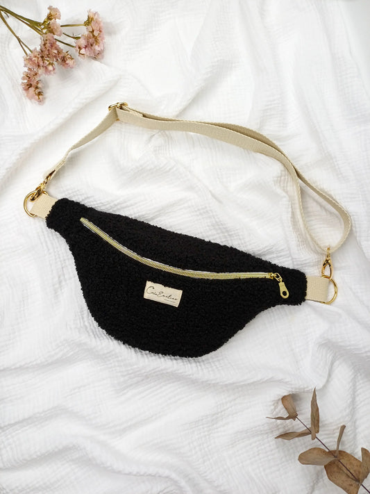Sac banane - Bouclette noir - CréaEmeline - accessoire - fait-main