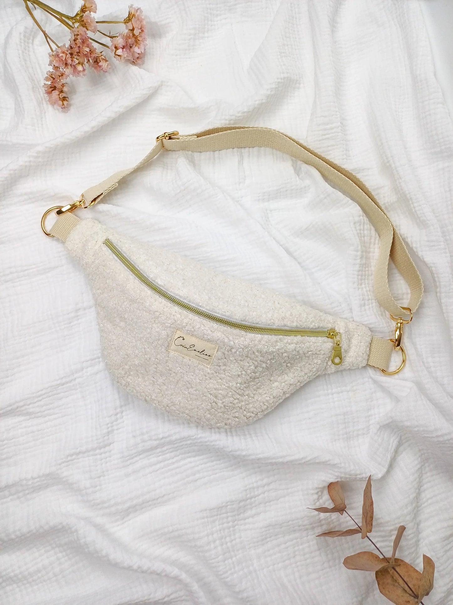 Sac banane - Bouclette écru - CréaEmeline - accessoire - fait-main