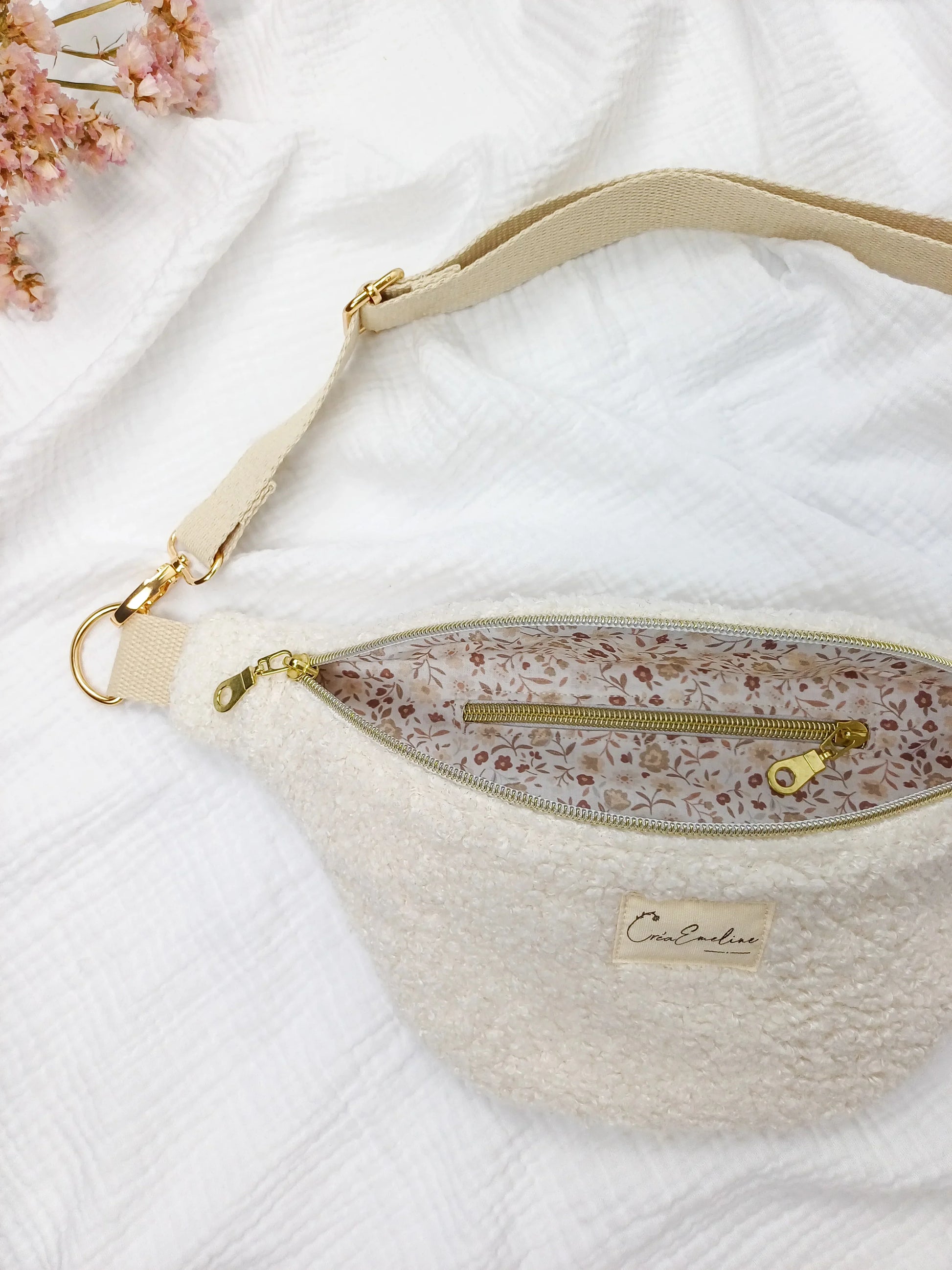 Sac banane - Bouclette écru - CréaEmeline - accessoire - fait-main