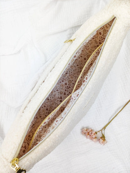 Sac demi-lune - Bouclette écru - CréaEmeline - accessoire - fait-main