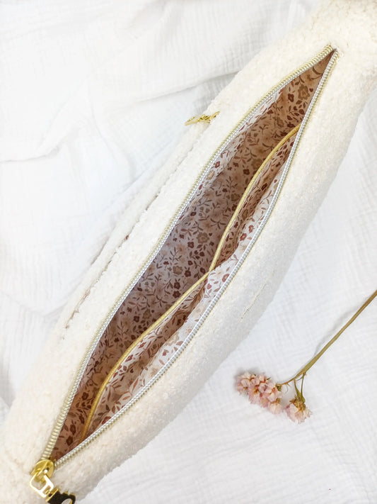 Sac demi-lune - Bouclette écru - CréaEmeline - accessoire - fait-main