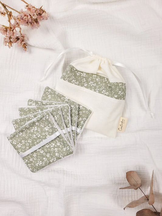 Lingettes lavables et pochon - Perrine - CréaEmeline - accessoire - fait-main