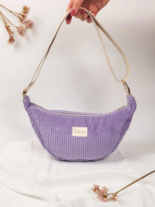 Sac demi-lune - Velours côtelé lilas