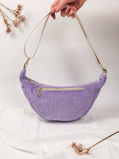 Halbmondtasche - Fliederfarbener Cord