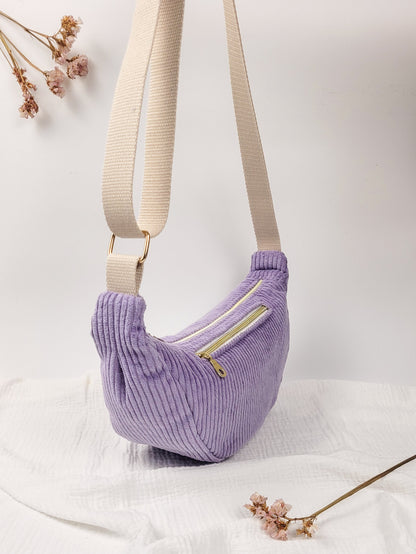 Halbmondtasche - Fliederfarbener Cord